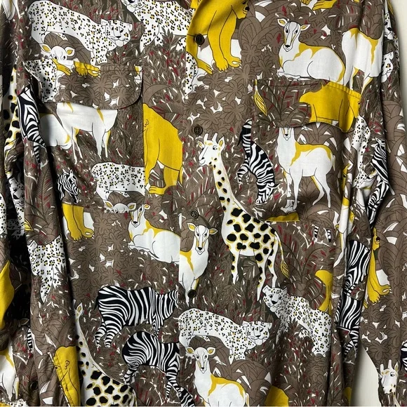 Wilkes Sport by Wilkes Bashford Men's Safari Animal Print Button-Up Shirt Sz 5 - Picture 8 of 8
